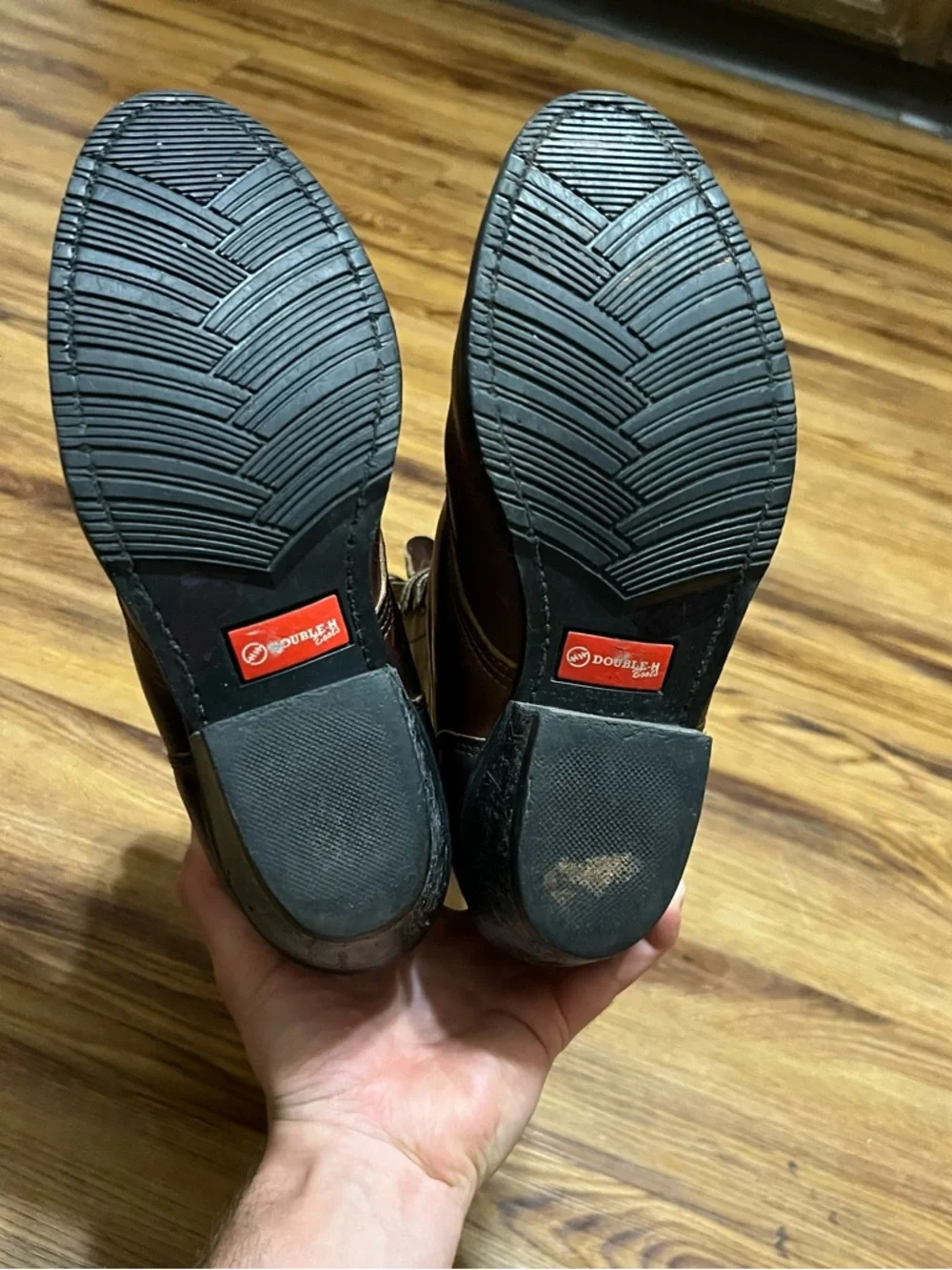 Double H Dark Brown Leather Cowboy Work Boots with Embroidered Accent - Picture 6 of 7